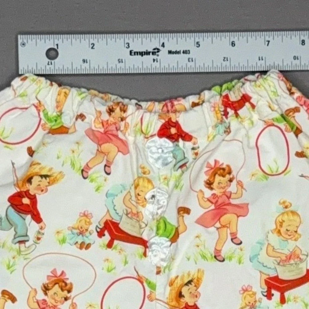 Handmade Kids Pants Vintage Novelty Print Rosettes